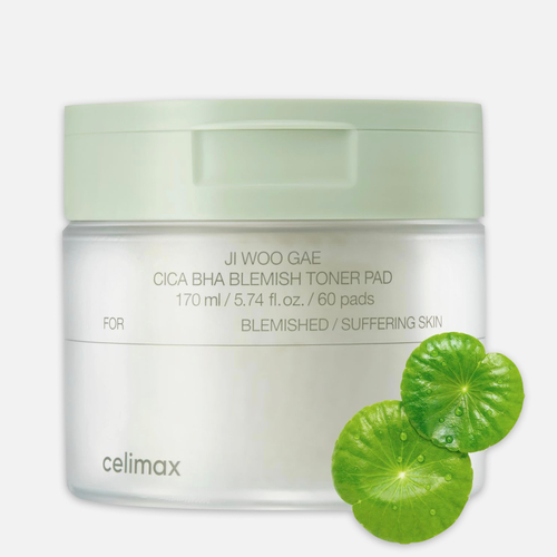 CELIMAX Jiwoogae cica BHA blemish toner pad Пэды для борьбы с несовершенствами кожи, 60шт