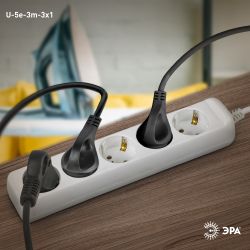 Удлинитель электрический ЭРА U-5e-3m-3x1 с заземлением 5 розеток 3м ПВС 3x1мм2 16А | Бытовые удлинители