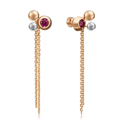 Серьги-пусеты «Кометы» из комбинированного золота с гранатом