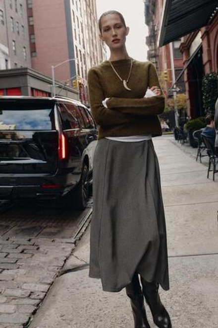 ZARA ЮБКА-МИДИ «ГУСИНАЯ ЛАПКА», КОРИЧНЕВЫЙ