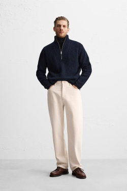 ZARA СВИТЕР ИЗ РЕЛЬЕФНОЙ ТКАНИ С ВОРОТНИКОМ НА МОЛНИИ, МОРСКОЙ СИНИЙ