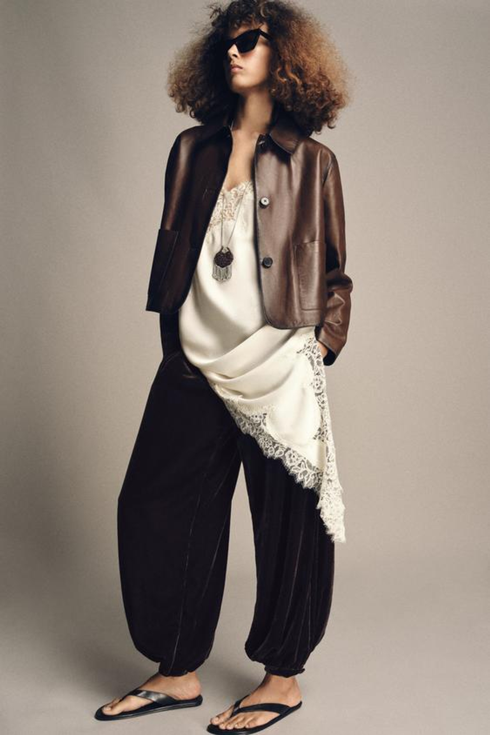 ZARA БАРХАТНЫЕ БРЮКИ-ГАЛИФЕ — ZW COLLECTION, КОРИЧНЕВЫЙ