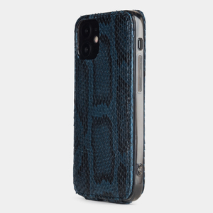 Чехол для iPhone 12 Mini из натуральной кожи питона синего цвета