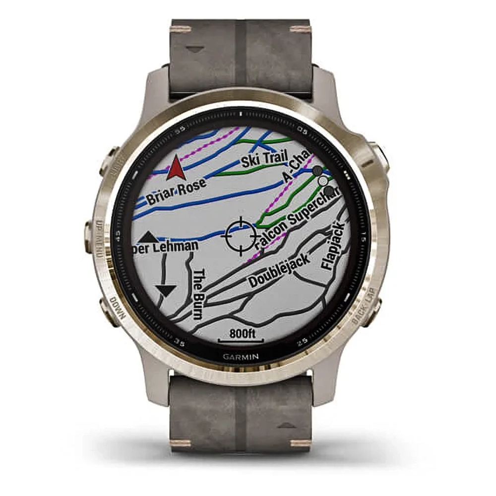 Спортивные наручные часы Garmin Fenix 6s Pro Solar золотистый с серым замшевым ремешком 010-02409-26