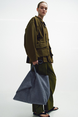 ZARA ЗАМШЕВАЯ СУМКА-ШОПЕР MAXI, СИНИЙ