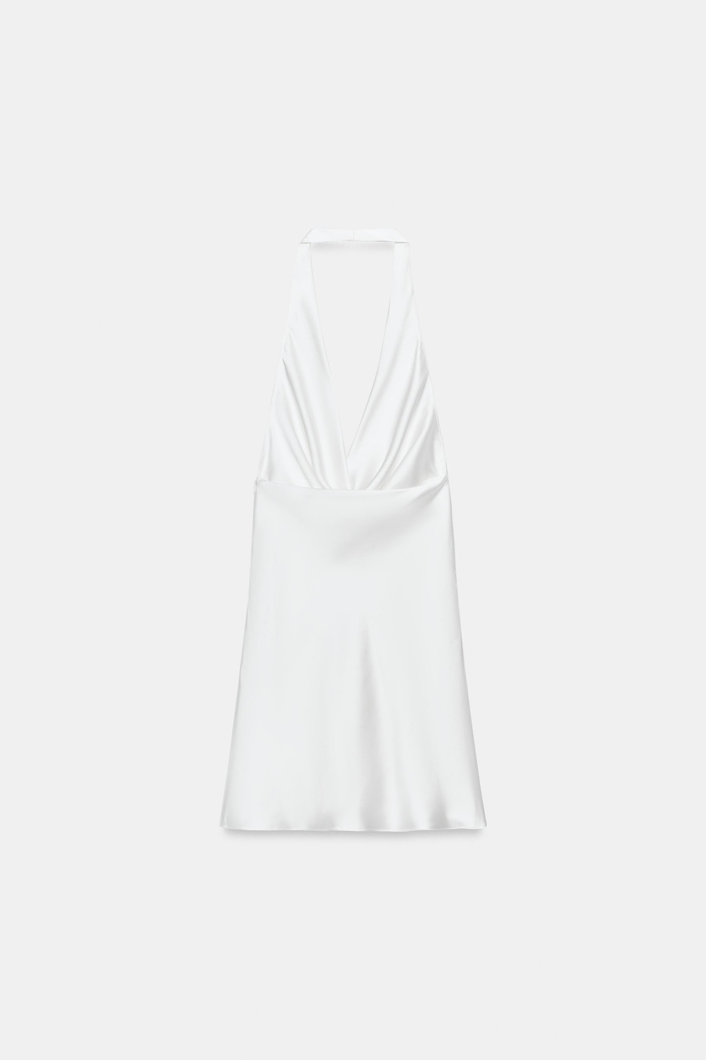 ZARA АТЛАСНОЕ МИНИ-ПЛАТЬЕ С ПОЯСОМ, БЕЛЫЙ