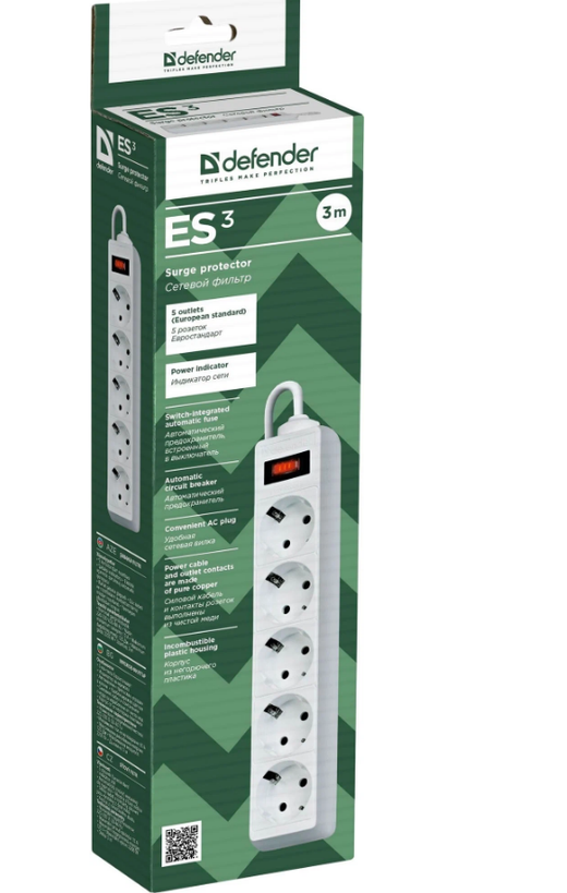 Фильтр питания 5-розеток 1,8-метра 10А Defender
