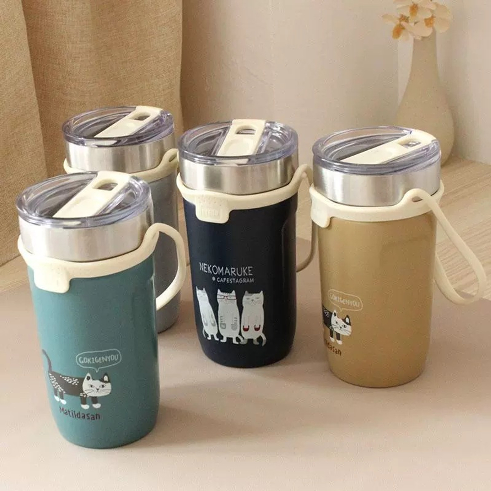 Термокружка / Кофейный термостакан Cusgutte Cafe "NEKOMARUKE", глубокий синий, 23-6710-2, KUSUGURU