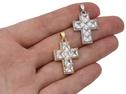 Подвеска "Крест" с кристаллами, 26мм