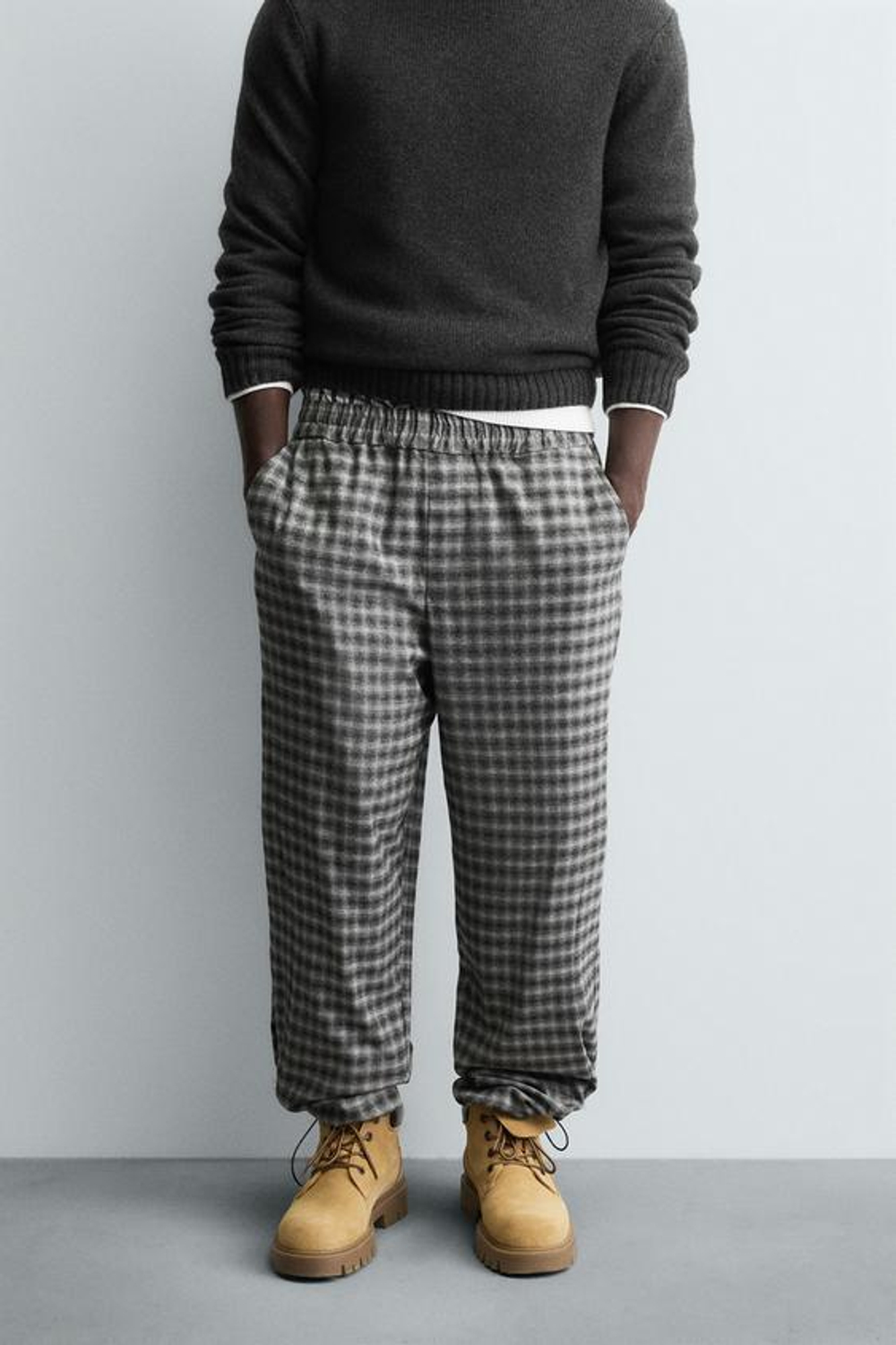 ZARA БРЮКИ RELAXED FIT ИЗ РЕЛЬЕФНОЙ ТКАНИ, ЧЕРНЫЙ МЕЛАНЖ