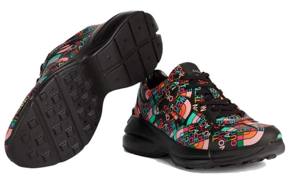 North/THE NORTH FACE x GUCCI Gucci Rhyton leather printed low-top daddy shoes black