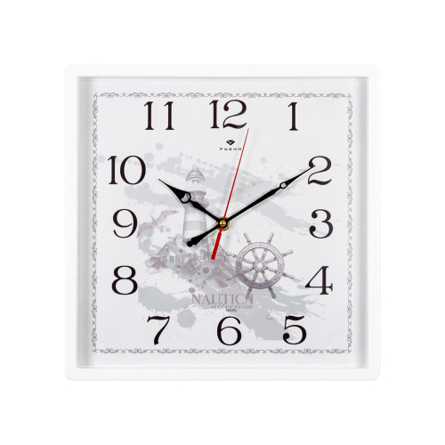 Часы настенные РУБИН  3028-129 квадрат 30х30см, корпус белый "Морские"