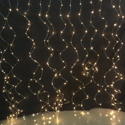 Электрогирлянда внутренняя Занавес Струны 3х3м 600LED, теплый белый, USB, пульт ДУ, серебристый кабе