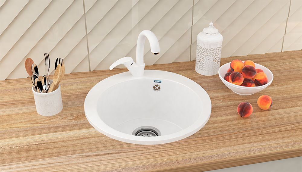 МОЙКА ULGRAN КРУГЛАЯ КЕРАМОГРАНИТ U-405 БЕЛЫЙ 331