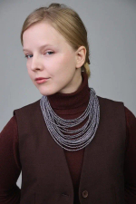 Колье каскад "Венеция, оттенок сиренево-серый, венец.стекло, натур.кожа