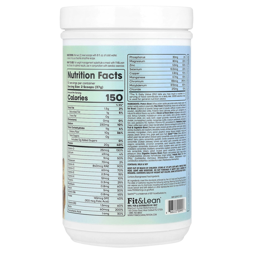 Fit & Lean, Meal Shake, комплексное питание для фитнеса, со вкусом кофейной крошки, 370 г (0,82 фунта)