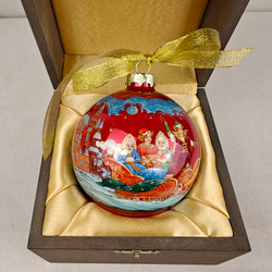 Шар новогодний с круговой росписью "Тройка у Кремля"-2 в футляре