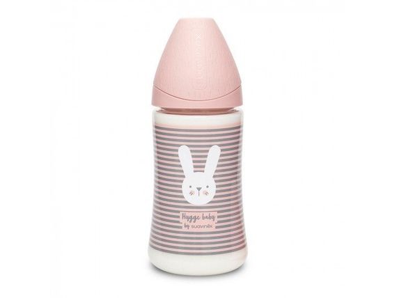 Бутылочка Suavinex Hugge Baby с круглой силиконовой соской, 3 позиции, 270 мл Розовая
