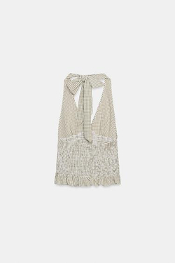ZARA ТОП ХАЛТЕР, ЭКРЮ/ХАКИ