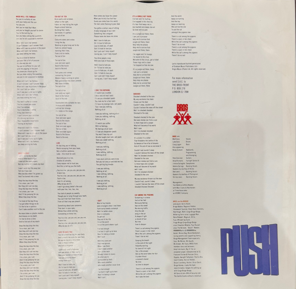 Виниловая пластинка Bros ‎– Push LP
