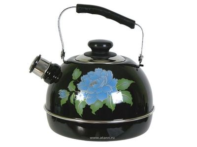 Чайник 3,5л со свистком, подвижная ручка, черный "Голубая орхидея"