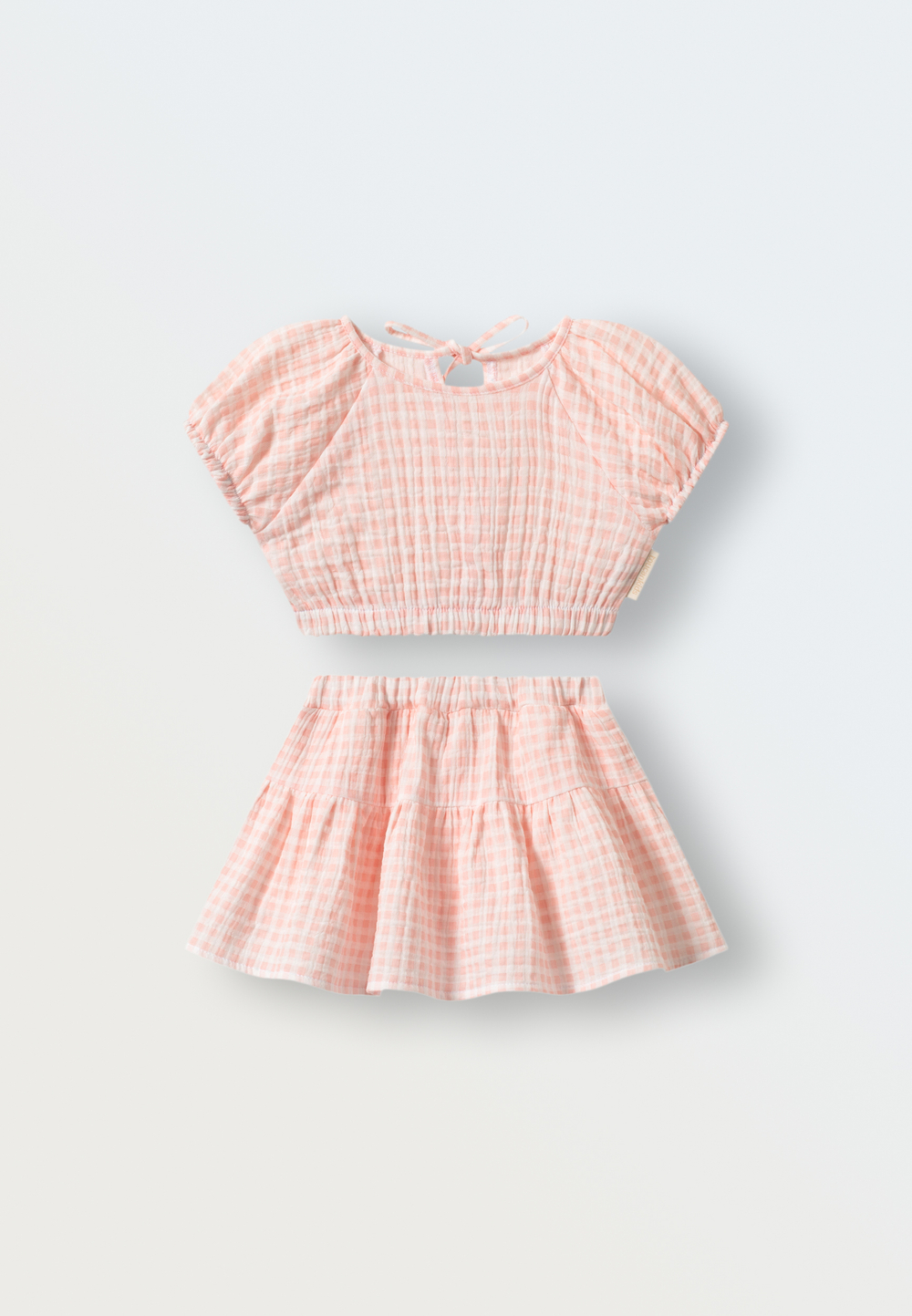 3144-339 Комплект топ и юбка-шорты из муслина (клетка розовая)