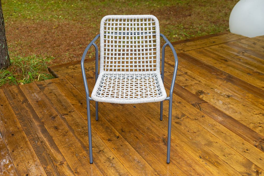 "Тунис" стул плетеный из роупа, каркас алюминий темно-серый (RAL7024), роуп светло-серый