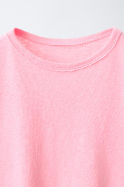 ZARA ФУТБОЛКА ИЗ ХЛОПКА И ЛЬНА, РОЗОВЫЙ