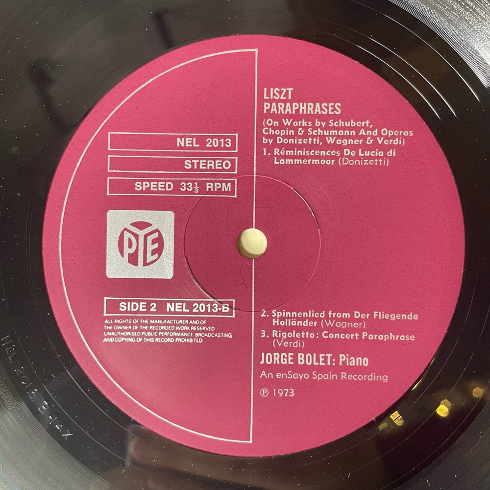 Винтажная виниловая пластинка LP Liszt Лист, Jorge Bolet, Liszt Paraphrases (Англия 1973)