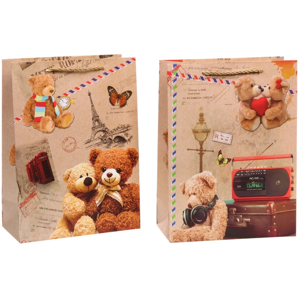 Пакет подарочный «Милый мишка» 18*24*8,5 см, микс