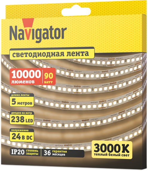 Лента светодиодная Navigator 24V 18Вт 3000К IP20 бухта 5м белая 40633