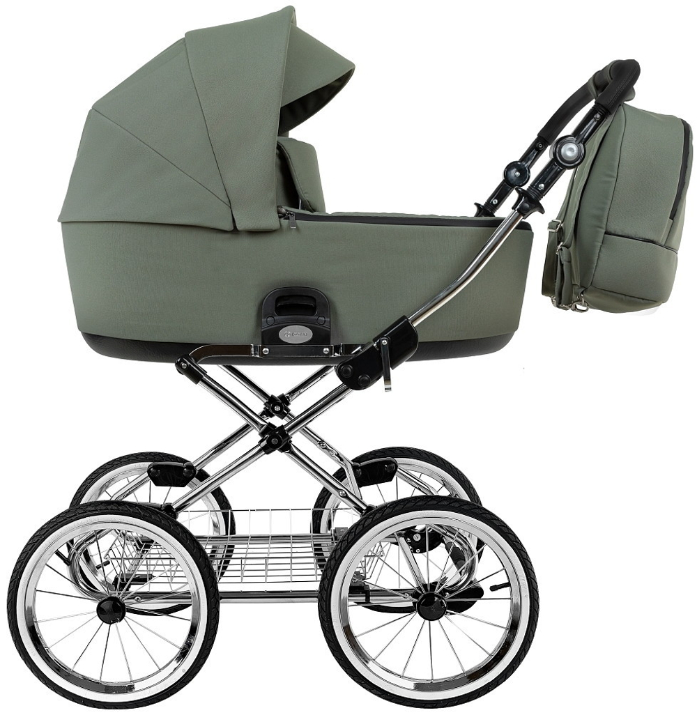Детская коляска Roan Bass Next Classic d14 2.0 3 в 1 с автокреслом Tutis Elo Lux EduSky Black BSNC/92/2 Sage Green/Black/руч.Black