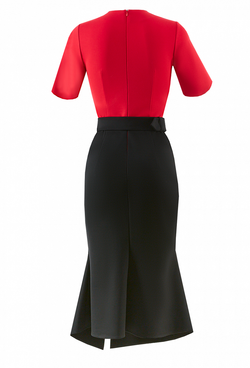 Трикотажное платье с поясом красно-чёрное 03-03-20 SS