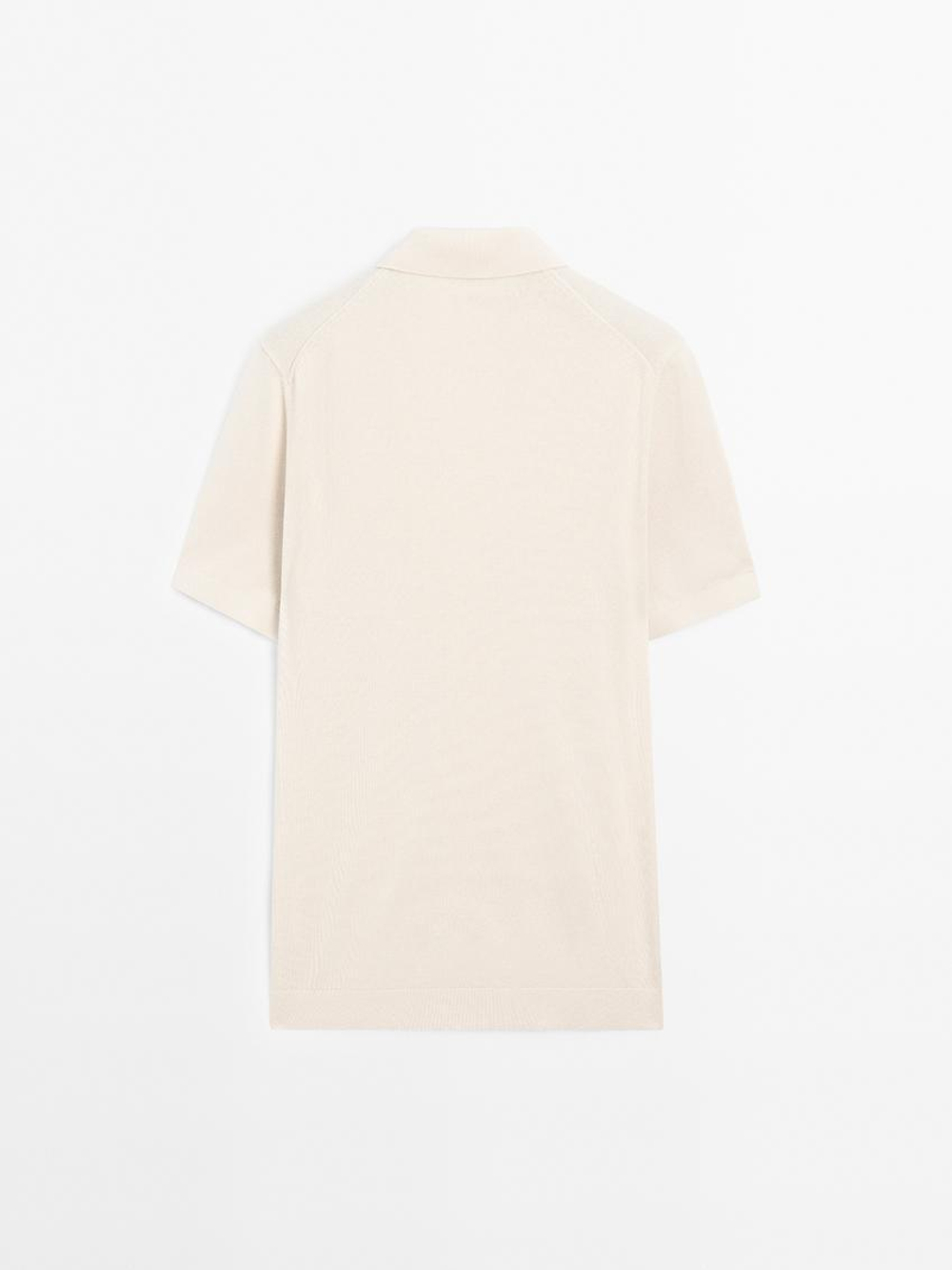 Massimo Dutti Поло с короткими рукавами из рельефной ткани, бежевый