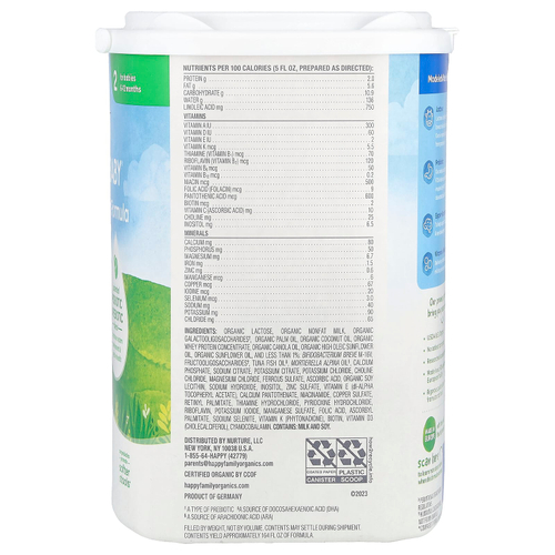 Happy Family Organics, Органическая смесь для младенцев, порошок на молочной основе с железом, для детей от 6 до 12 месяцев, 650 г (22,9 унции)