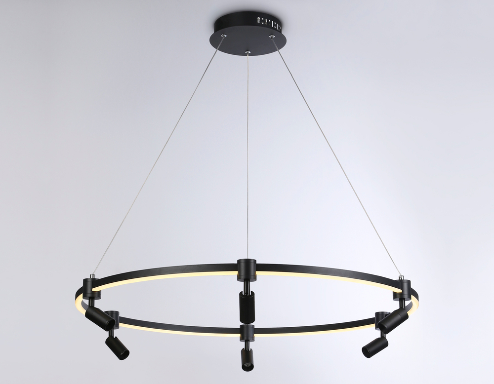 Светильник светодиодный подвесной с пультом FL5299/1+6 BK черный 74W 3000K/4200K/6400K+4200K D800*1200 (ПДУ ИК)