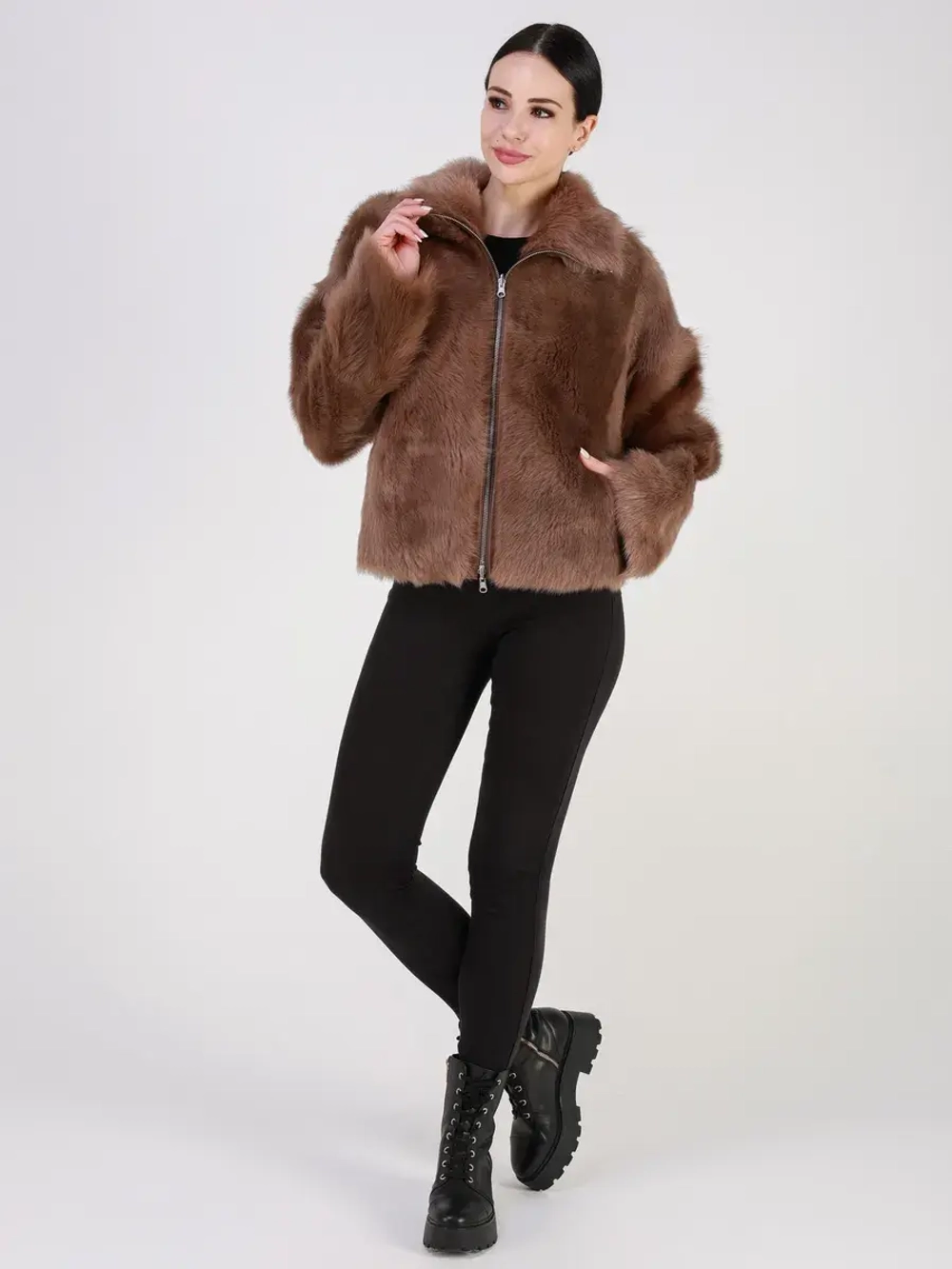 Двусторонняя дубленка зимняя шуба натуральная короткая