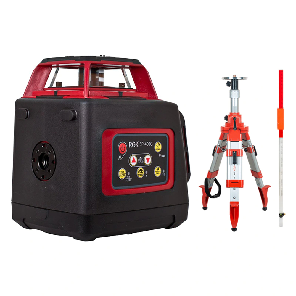 Комплект: ротационный нивелир RGK SP-400G + штатив RGK SH-170 рейка RGK LR-2 753296