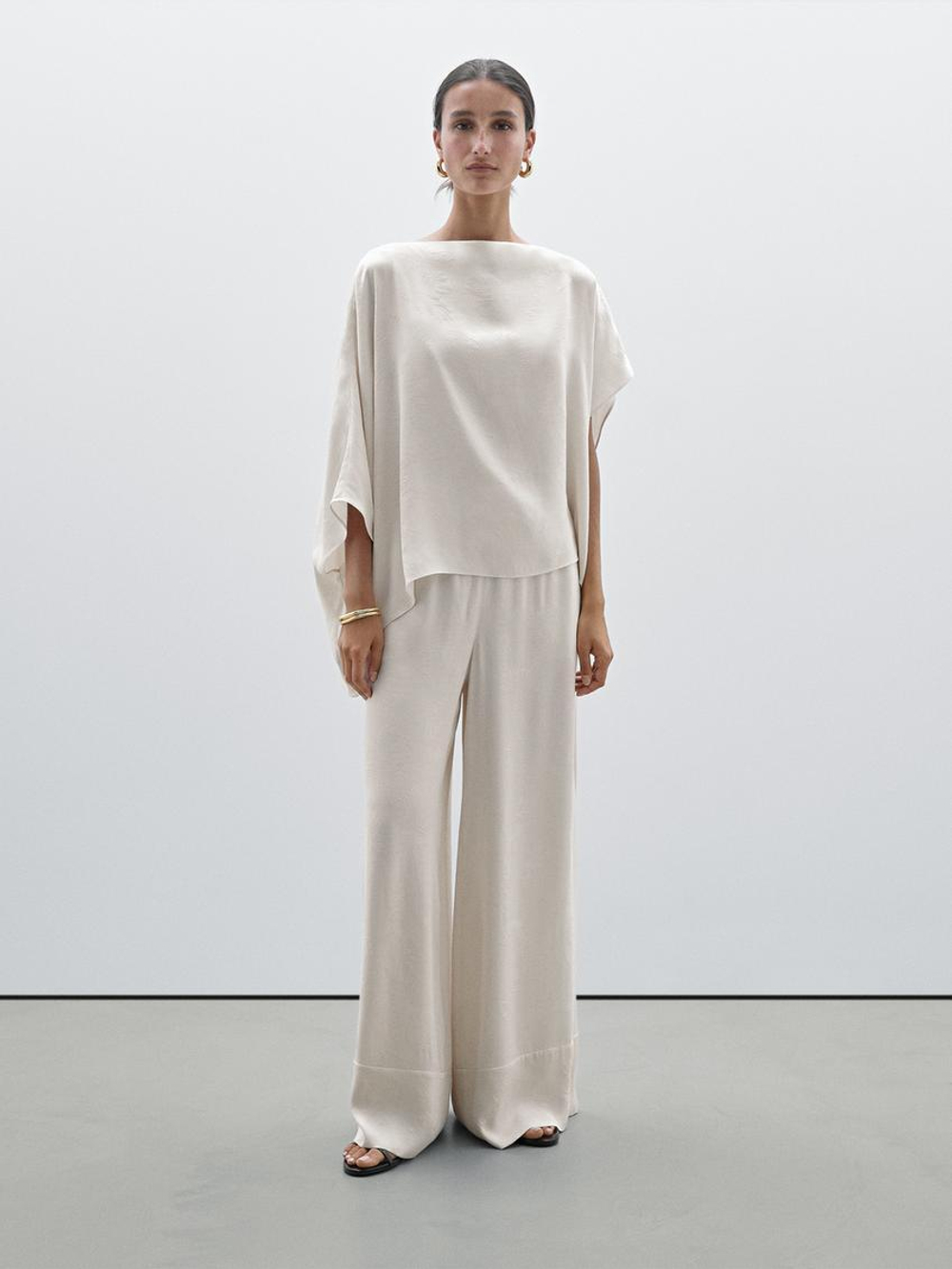 Massimo Dutti Струящийся топ с рукавами-накидкой, натуральный