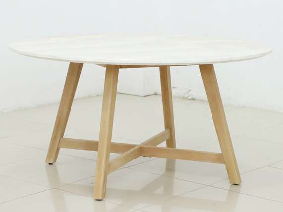 Стол Mali Ø150 см из массива эвкалипта и травертина