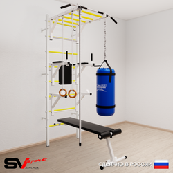 Шведская стенка Sv Sport усиленная 6642 (Турник рукоход/Брусья/Стойка/Скамья/Канат/Кольца/Цепь/Мешок 22кг)