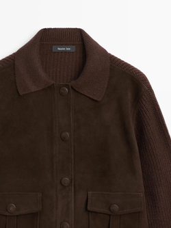 Massimo Dutti Куртка из трикотажа и овечьей кожи, шоколадный