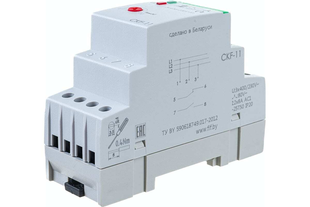 Реле контроля фаз для сетей с изолированной нейтралью CKF-11 3х400В 8А 1Z 1R IP20