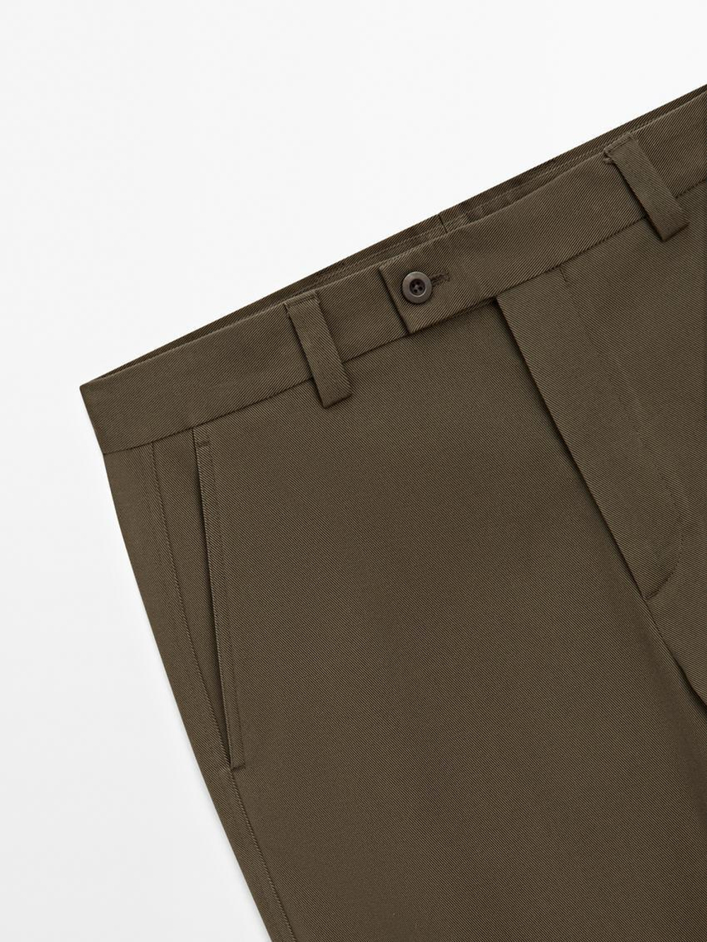 Massimo Dutti Брюки прямого кроя из смесового хлопкового твила, масляно-зеленый