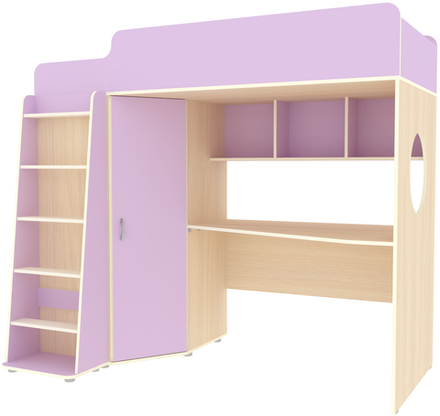 Кровать-чердак КарИВи Л-4.1 80х180  Дуб Молочный Ирис