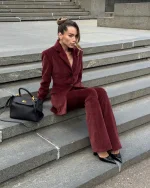 Брюки-клеш вельвет, Бордовый