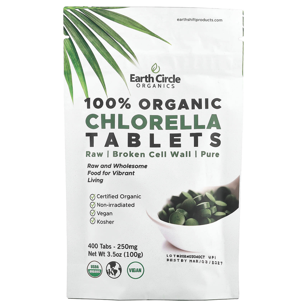 Earth Circle Organics, 100% органическая хлорелла в таблетках, 400 таблеток