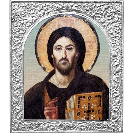 Синайский Пантократор. Маленькая икона в серебряной раме 4,5 х 5,5 см.