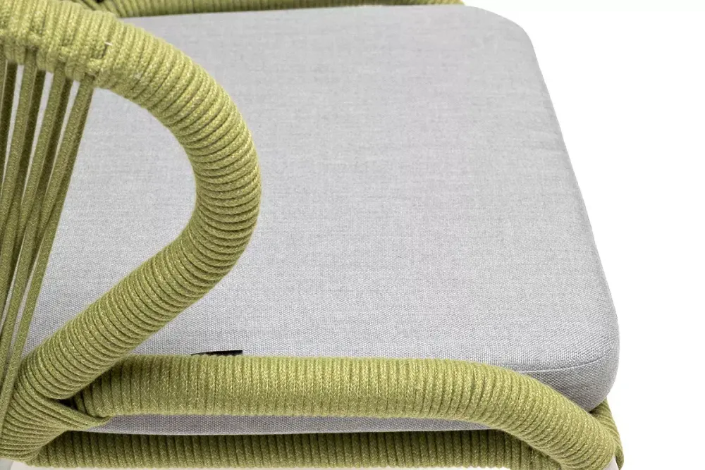 "Милан" стул плетеный из роупа, каркас алюминий светло-серый (RAL7035) муар, роуп салатовый меланж круглый, ткань светло-серая