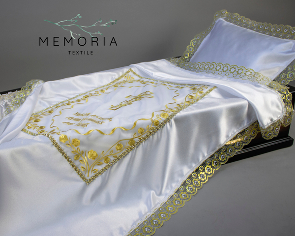 Комплект ритуальный "Вышивка на сетке Крест и розы" мадин